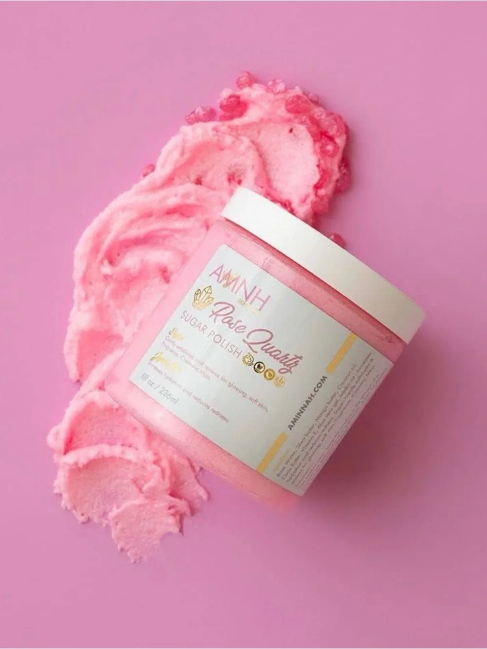 AMINNAH Rose Quartz Sugar Scrub 8 oz – NEW Inner Safety Sealed